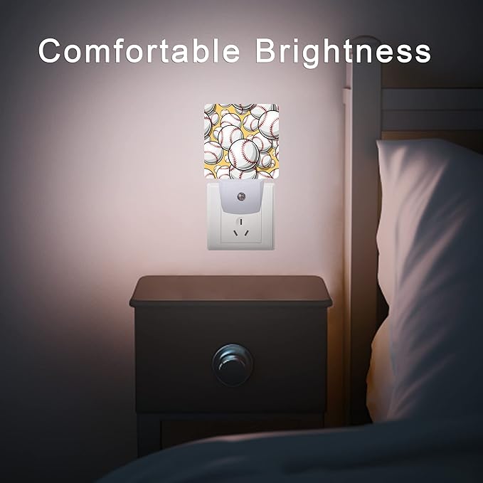 Ball Night Light,Baseball Softball Plug-in Night Lights with Dusk-to-Dawn Sensor for Bedroom, Bathroom and Living Room 0.5W Sleep Friendly Ideal for Women/Girls/Boys Gift - Bloomnest