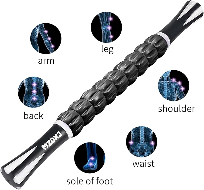 Muscle Roller Massage Roller Stick- Deep Tissue Fascia Blaster for Myofascial Pain Relief, Lymphatic Drainage & Body Sculpting, Handheld Physical Therapy & Recovery Tool (White black-18 inch) - Bloomnest