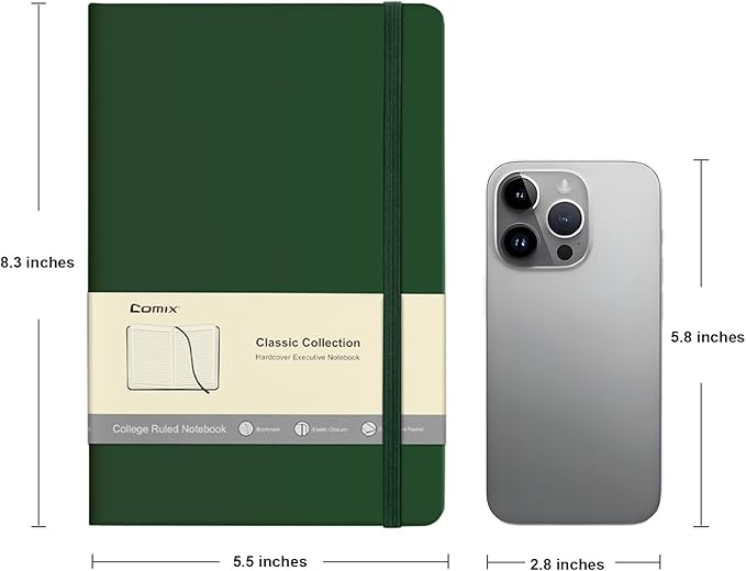 Comix Lined Journal Notebook for Women Men, Journaling Notebooks for Office School Home, Dark Green, 240 Pages, 5.5" x 8.3", College Ruled, A5, Hardcover - Bloomnest