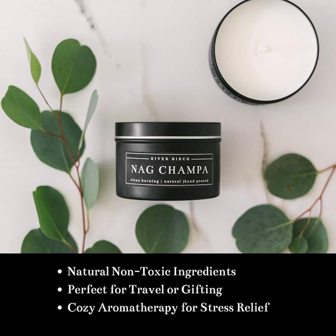 River Birch Candles Nag Champa Scented Candle | Premium, All-Natural, Non-Toxic, Soy Candles | 8 oz. Black Matte Tin Travel Candle | Cozy Relaxing Gifts for Home - Bloomnest