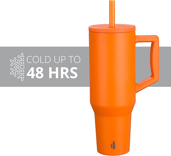 Elemental 40 oz Tumbler with Handle and Straw - Spill Proof Insulated Stainless Steel Commuter for Hot and Cold Beverages - Travel Coffee Mug with 2 Straws & Spill Proof Lid - 40oz - Orange - Bloomnest