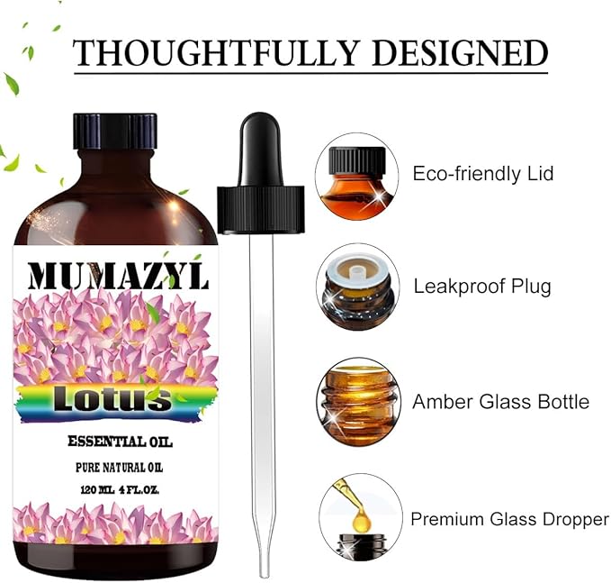 Lotus Essential Oil, Lotus Oil 4 Fl Oz 120ML for Diffuser Humidifier Yoga Cleaning DIY Candle Soap Making Essential Oils - Bloomnest