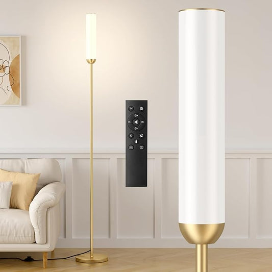 LED Floor Lamp with Remote Control, 65" Standing lamp with Stepless Adjustable 3000K-6500K Colors & 5%-100% Brightness, Foot Switch(Gold) - Bloomnest