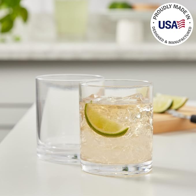 US Acrylic Classic Clear Plastic Reusable Drinking Glasses (Set of 6) 12oz Rocks Cups | BPA-Free Tumblers, Made in USA | Top-Rack Dishwasher Safe - Bloomnest