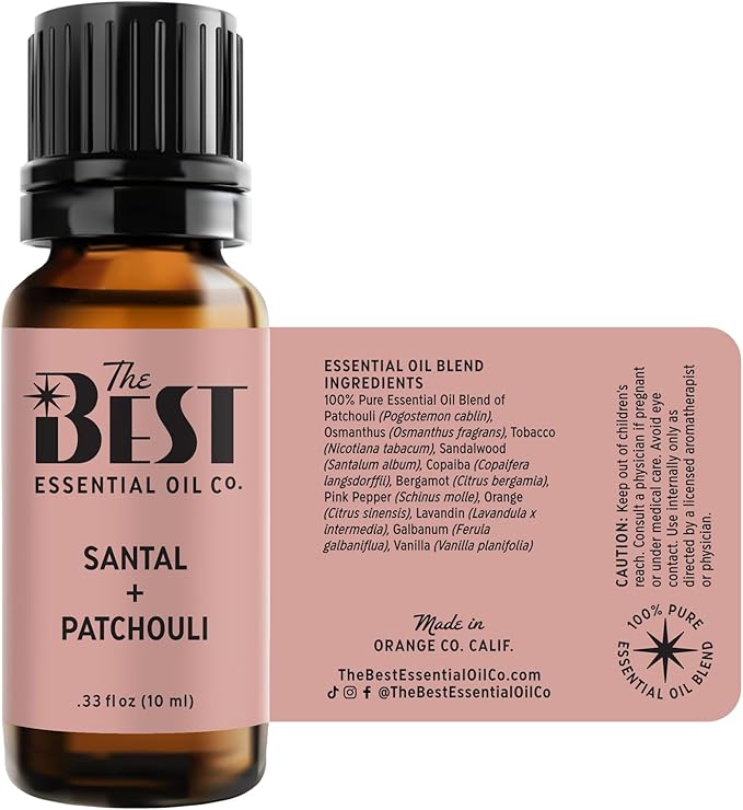 The Best Santal + Patchouli Essential Oil Blend- Premium Grade- 100% Pure Undiluted for Natural Aromatherapy & Diffuser - 10 ml (.33 fl oz) - Bloomnest