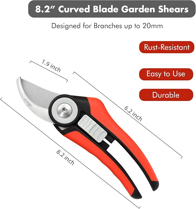 LIVINGO Bypass Pruning Shears - 8.2" Heavy Duty Garden Clippers with Curved Blades, Sharp Plant Scissors for Branches, Bushes & Shrubs, Ergonomic Handles, Spring Action - Bloomnest
