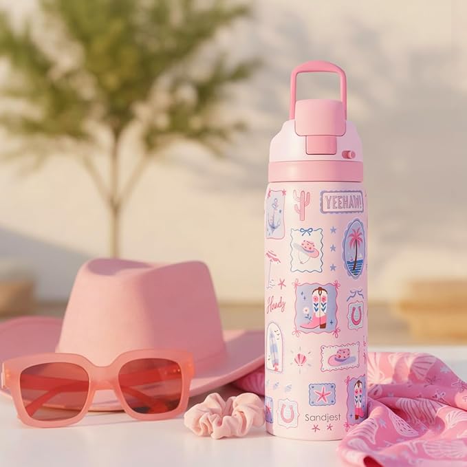 Coastal Cowgirl Stainless Steel Water Bottle, Vacuum Insulated, Push-Button Lid, 32 oz, Gifts for Women Girls Friends Teens Birthday Christmas SANDJEST