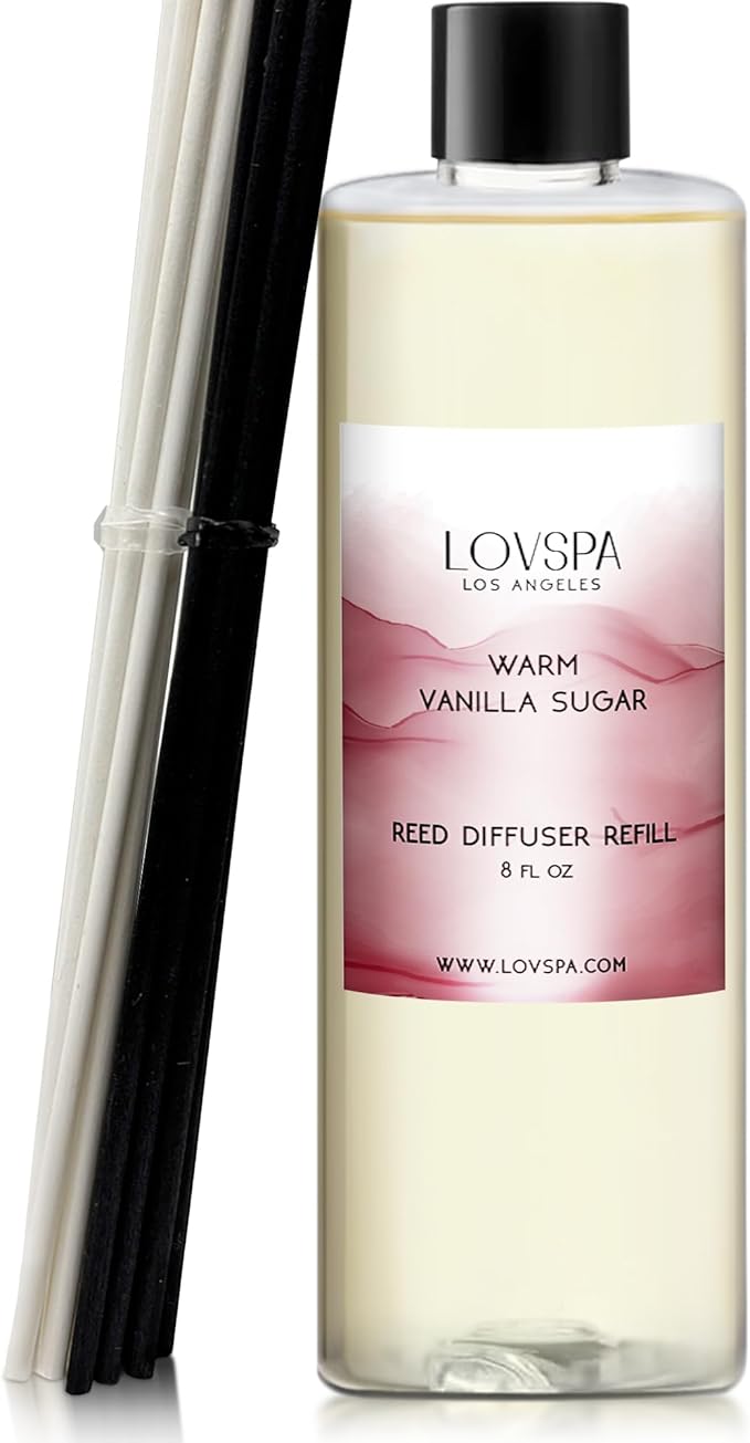 LOVSPA Warm Vanilla Sugar Diffuser Oil - Essential Oils for Diffuser Refill & Air Freshener Room Spray - Long-Lasting & Natural Home Fragrance, Scented Oil for Diffusers, USA Made, 8 oz - Bloomnest