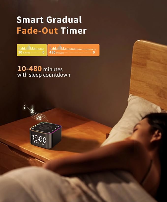 White Noise Sound Machine, Alarm Clock with Sound Machine for Sleeping, White Noise Machine with Digital Clock for Bedrooms, RGB Night Light, 30 Soothing Sounds for Baby Kids Adults - Bloomnest