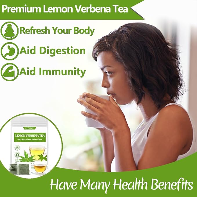 Premium 60 Lemon Verbena Tea Bags, Made with 100% Pure Lemon Verbena Leaves, No Additives & Caffeine Free. - Bloomnest