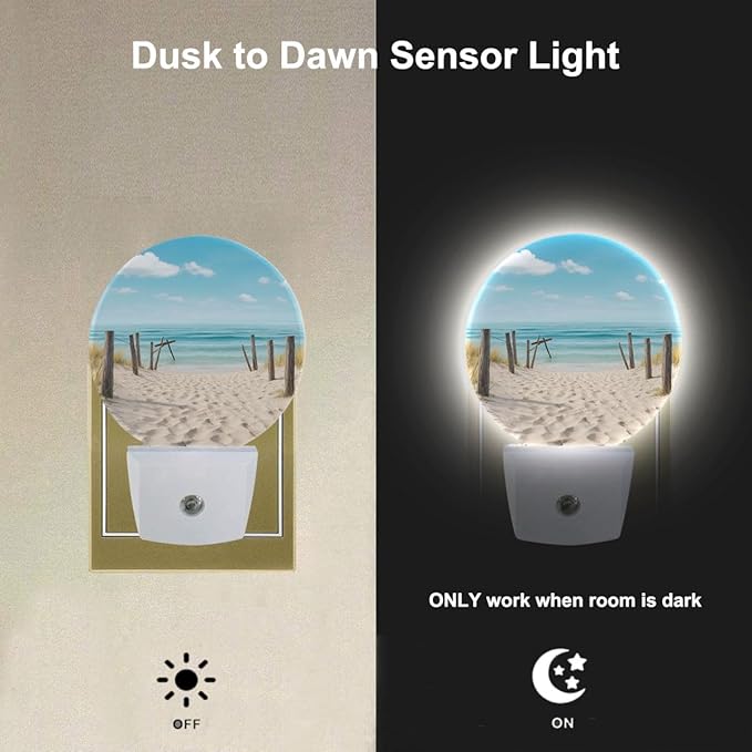 EKOBLA Beach Scene Plug-in Nightlights Sea Ocean Decorative Night Light with Dusk-to-Dawn Auto Sensor Energy Saving LED Lighting for Home Bathroom Coastal Decor - Bloomnest