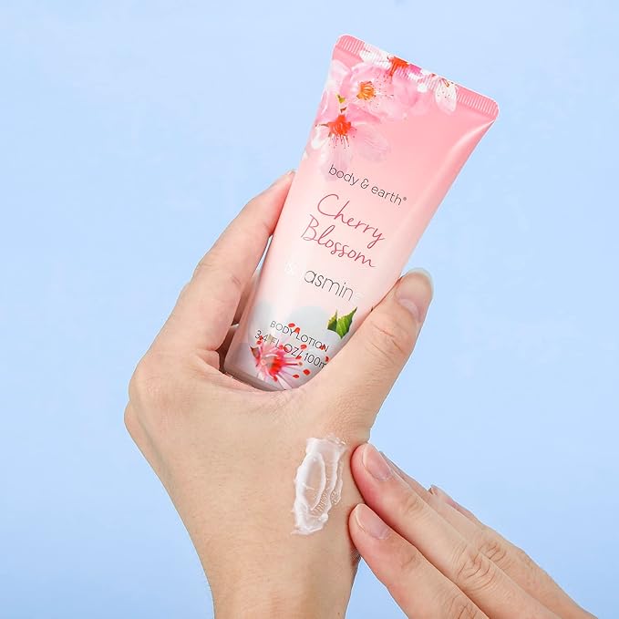 Body & Earth Gift Baskets for Women Bath and Body Set for Her, Cherry Blossom & Jasmine Spa Gifts for Women , Birthday, Mother's Day, Valentine's Day Gifts for Wife, Girlfriend, Mom