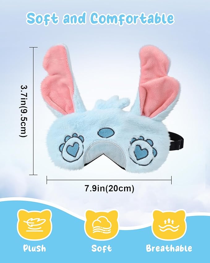 Sleep Mask for Kids - Cute Cartoon Plush Fuffy Sleeping Eye Cover Love Blue Kawaii Soft Eyeshade with Adjustable Strap Animal Eye Blindfold for Kids Girls Boys Teens - Bloomnest