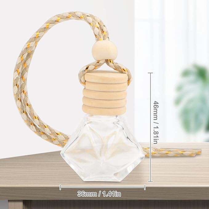 20 Pcs 8ml Hanging Car Air Freshener Diffuser,Empty Refillable Clear Glass Essential Diffuser Oil Aromatherapy Fragrance Perfume Pendant Vials with Wooden Caps & Hanging String - Bloomnest
