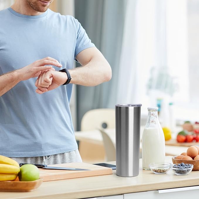 20 oz Skinny Tumblers with Lid and Straw,Stainless Steel Vacuum Insulated Tumbler Cup Double Wall Travel Coffee Mug, Thermal Water Tumbler for Hot and Cold Drinks(Silver,8)