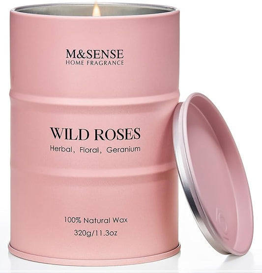 M&SENSE Wild Rose Natural Scented Candle, 70 Hours Long Lasting Soy Candles 11.3oz, Stress Relief Aromatherapy Candles for Women, Romantic Candle Gifts Valentines Day Gifts for Her - Bloomnest
