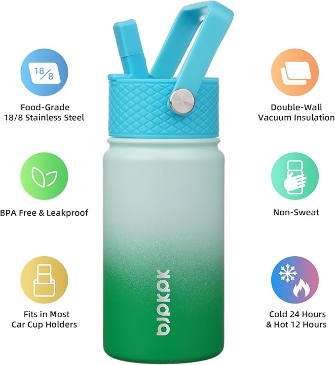 BJPKPK Insulated Water Bottle with Straw Lid, 15 oz Stainless Steel Metal Water Bottles, Reusable Leak Proof BPA Free Thermo, Flask, Cups - Meadow - Bloomnest