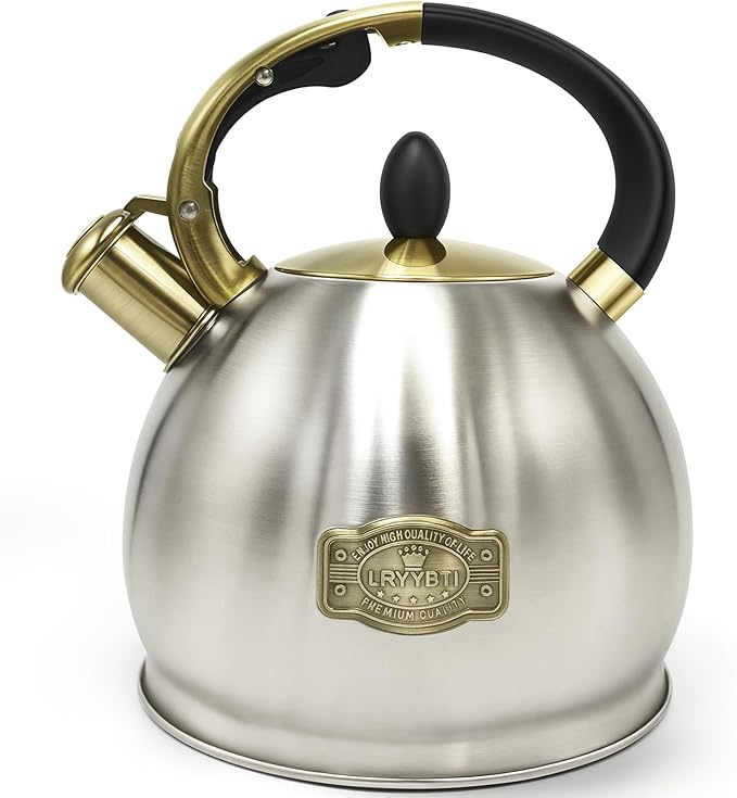 Stove top Whistling Tea Kettle Food Grade Stainless Steel Teapot of 5-layer base for Camping & Kitchen(Brushed, 2.64 Qt) - Bloomnest