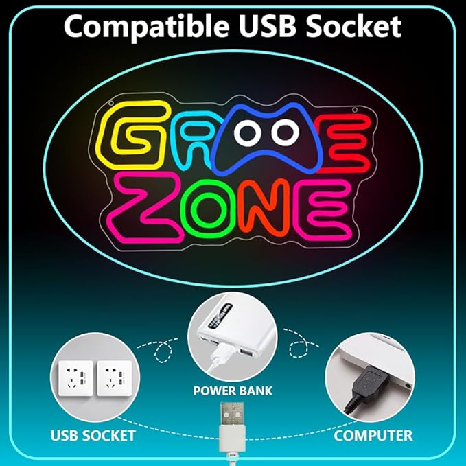 Game Zone Neon Sign, LED Neon Light Sign for Game Gaming Room Wall Decor Gamer Room Led Light Up Sign for Teen Boy Man Cave Birthday Gift Favor Dimmable USB Powered(15.8"*8.6") - Bloomnest
