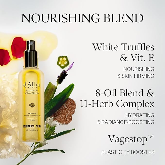d'alba Piedmont Italian White Truffle First Aromatic Spray Serum, Fragrant VEGAN Glowy Antioxidant Face Mist, Deep Hydration Skin Firmness, Korean Skin Care (2.02 fl.oz) - Bloomnest