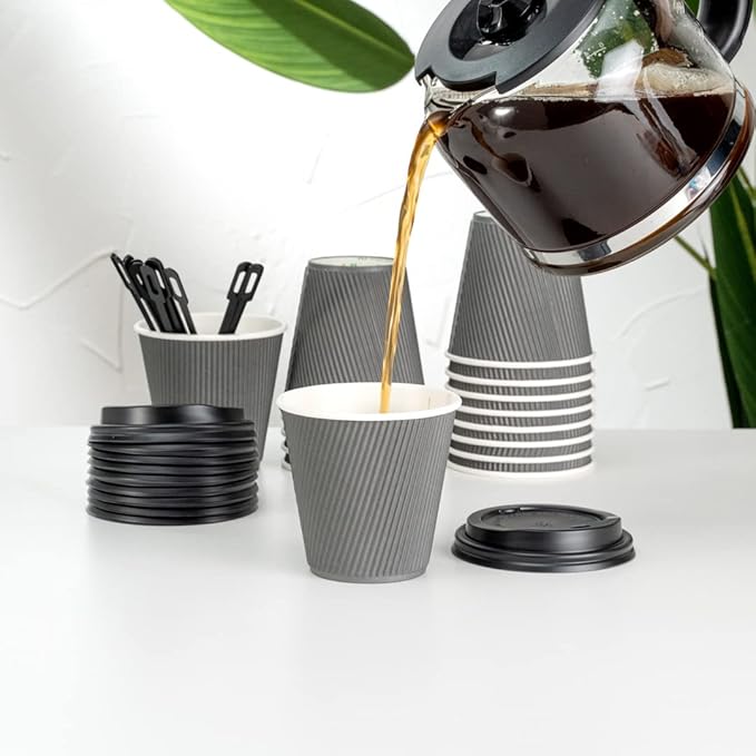 Restaurantware 8 Ounce Double Wall Disposable Coffee Cups, 500 Insulated Gray Paper Tumblers, with Ripple Wall Design, Lids Sold Separately for Hot Drinks like Tea, Hot Chocolate, and More - Bloomnest