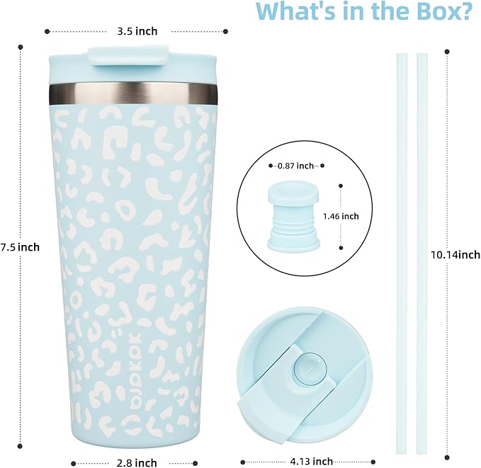 BJPKPK 22oz Tumbler With lid And Straw Stainless Steel Travel Coffee Mug Insulated Tumblers Cups,Light Blue Leopard - Bloomnest