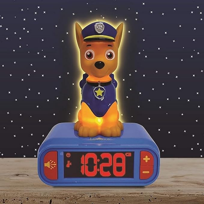 LEXiBOOK - Paw Patrol Chase Digital Alarm Clock with Night Light - Snooze Function - Dog Sound Effects - for Children/Kids - Luminous Clock with Chase, Blue/Red - RL800PA - Bloomnest
