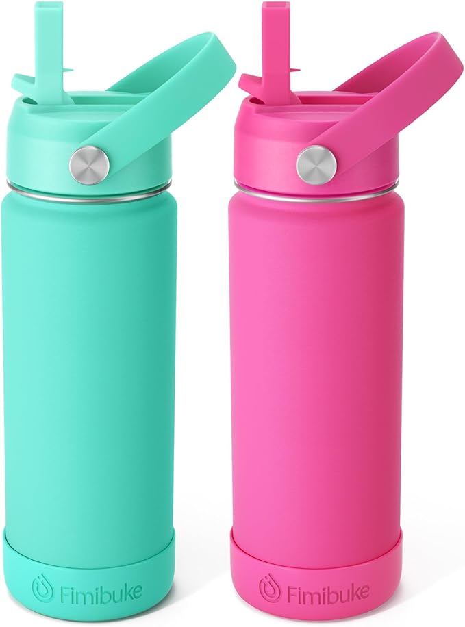 Fimibuke Kids Insulated Water Bottle, 18oz BPA FREE Kids Cups with Straw Double Wall Vacuum Tumbler 18/8 Stainless Steel Leak Proof Toddler Water Bottle for School Boys Girls (2 Pack, Hawaii) - Bloomnest