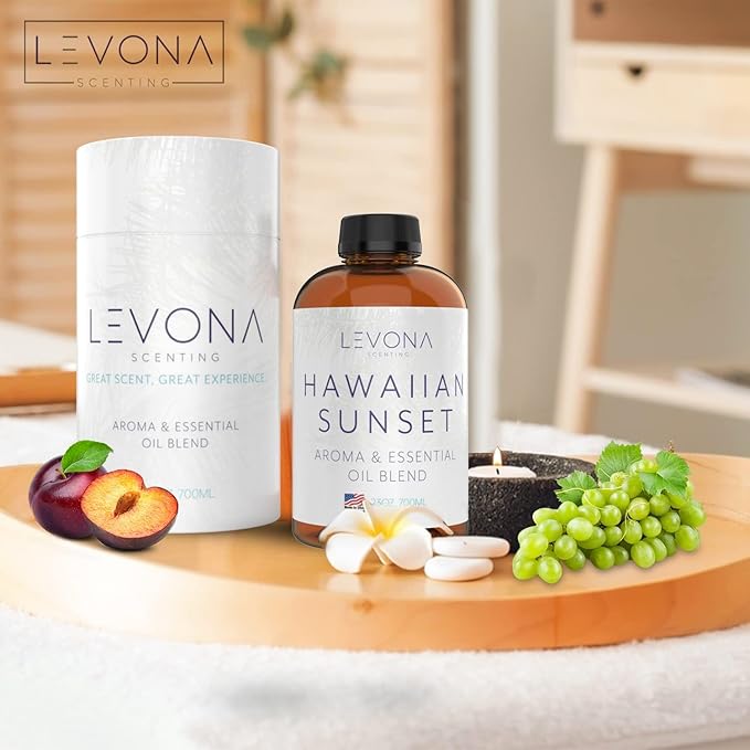 Levona Scent Essential Oil - Fresh Aroma for Home, Office, Hotel & Spa, Perfect in Humidifiers and Diffusers, Luxury Fragrance, with Mandarin Citrus & Grape Notes - 700ml/ 23 fl oz, Hawaiian Sunset - Bloomnest