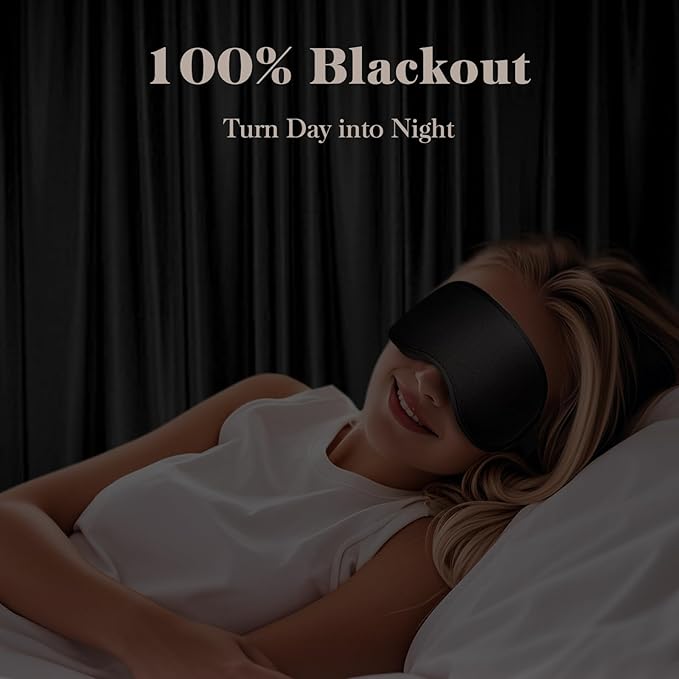 3D Cooling Eye Mask Sleep Mask for Men & Women, 100% Pressure-Free & Light Block-Out Eye Mask for Sleep with Easy Adjustable Strap, Night Eye Cover for Travel, Black - Bloomnest