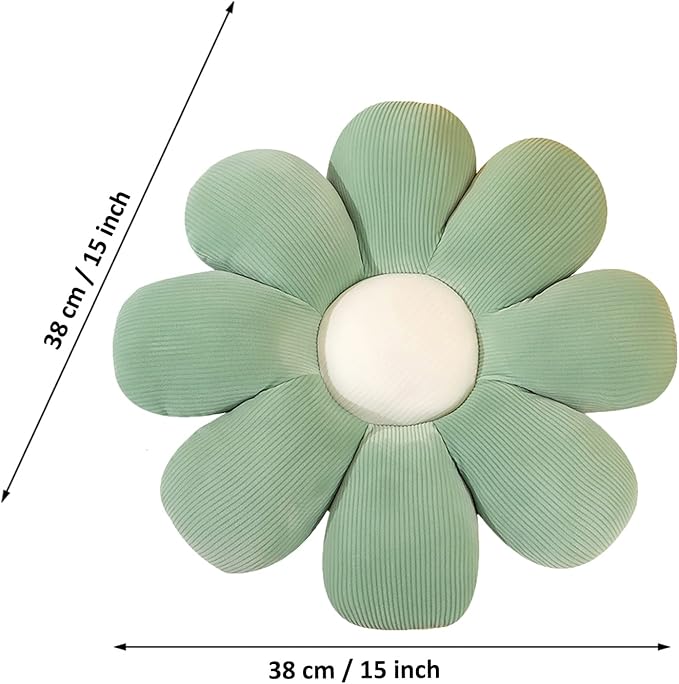 Flower Pillow, Flower Shaped Throw Pillow Floor Pillow Soft Seating Cushion Room Decor Plush Pillow for Bedroom, Sofa, Bed, Reading (15 inch, Green) - Bloomnest