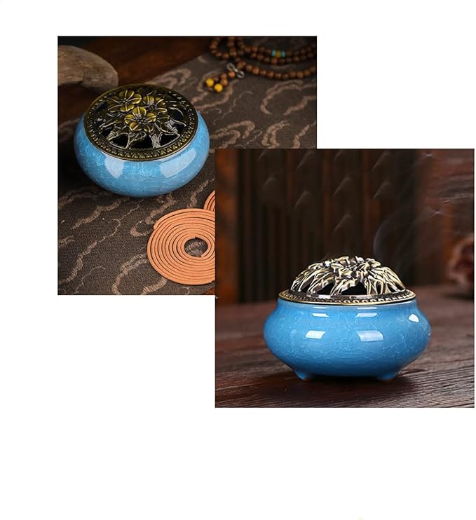 Ceramic Incense Burner, Ceramic Incense Burner with Lid, Cone Incense Burner, Cone Coil Incense Holder for Home Decor Yoga Spa Meditation(Blue) - Bloomnest