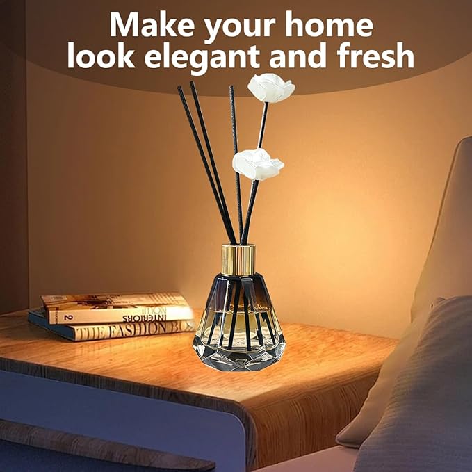2Pcs 60ml/2oz Empty Refillable Amber Diamond Shape Glass Diffuser Bottle with Gold Lid Essential Incense Oil Diffuser Jars Fragrance Scent Diffuser for Home Office Shelf Decor Bloomnest