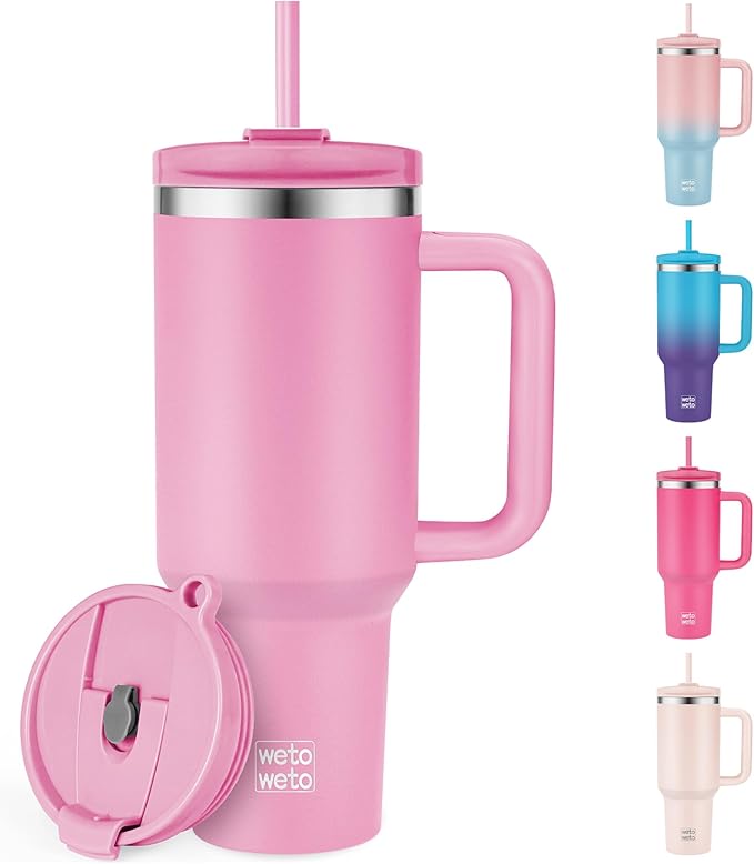 WETOWETO 40oz Tumbler with Handle and Lid | 100% Leakproof Insulated Stainless Steel Travel Mug | Keeps Cold 34Hrs/Hot 10Hrs | Dishwasher Safe, Fits Car Cup Holder (Lilac Color) - Bloomnest