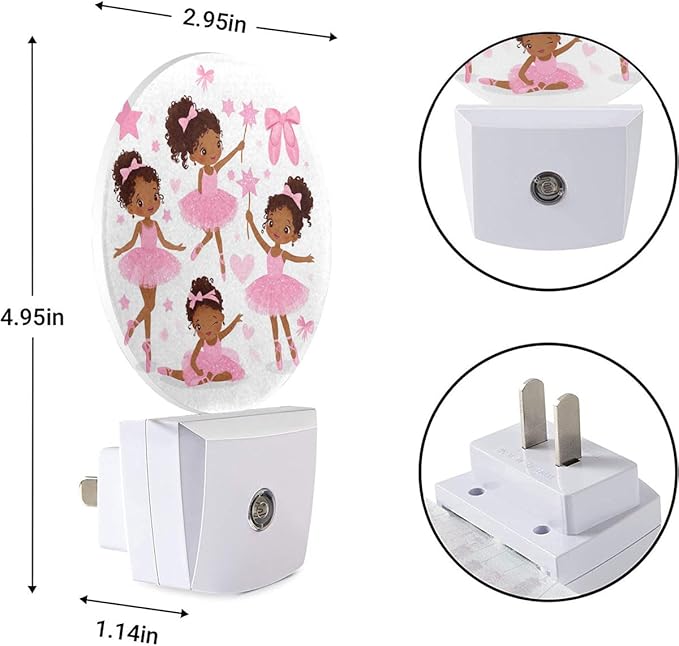 EKOBLA Cute Black Ballet Dancers Night Light African-American Ballerinas Girl Cartoon Night Lights Plug into Wall Auto Sensor LED Lamp for Ballet Lovers Teen Girls Gifts - Bloomnest
