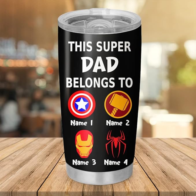 Custom Daddy You Are My Superhero Personalized Tumbler Cup Father's Day Gift, Gift For Dad, Father, Papa, Grandpa 20oz Insulated Coffee/Tea Tumbler with Lid - Bloomnest