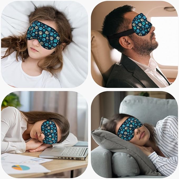 Dog Footprint Sleep Mask Eye Mask Dog Paws Cute Footstep Animal Blue Green Yellow Sleep Mask Light Blocking Adjustable Smooth Soft Eye Masks for Women Deep Rest Travel - Bloomnest