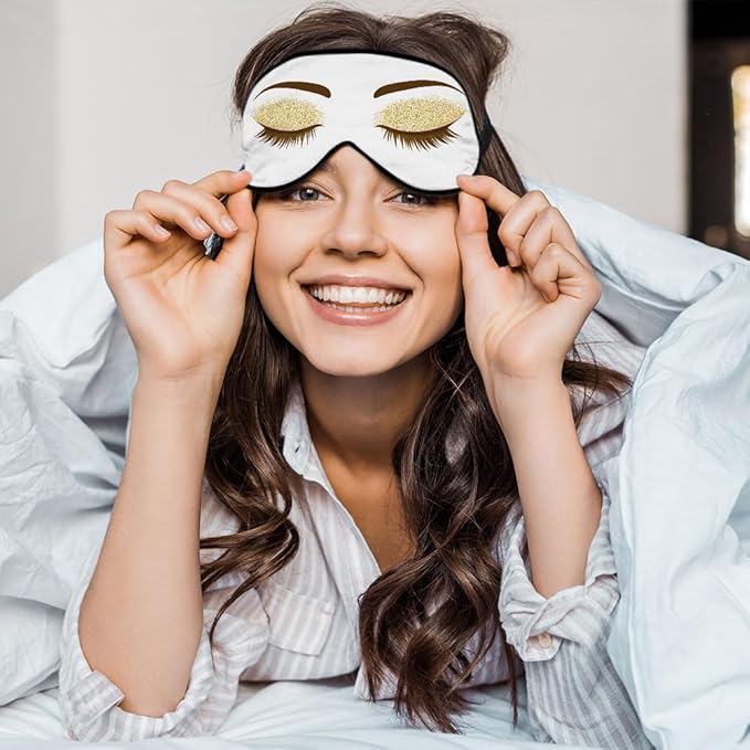 Eyelash Sleep Eye Mask Woman Eye Long Eyelashes Golden Glitters Eyeshadows Makeup Silk Eye Mask Sleeping Soft Eye Shade Cover for Women Boy Girl Airplane Travel - Bloomnest