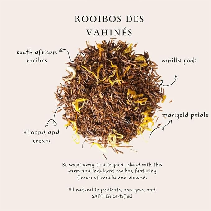 Palais des Thés - Tahitian Rooibos - Caffeine-Free Rooibos Tea with Vanilla & Almond - Premium Tea Bags, Serves 20 Cups - Bloomnest
