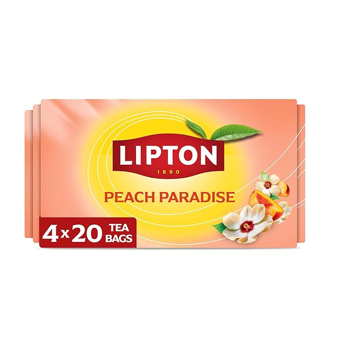 Lipton Peach Paradise Tea Bags, Caffeine Free Tea, Fruit and Herbal Tea, Individually Wrapped, 80 Total tea Bags (20ct - Pack of 4) - Bloomnest