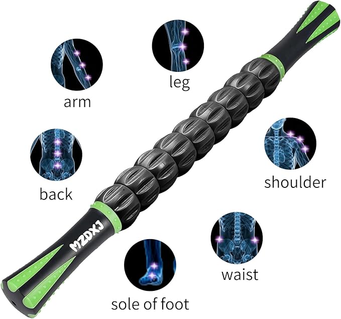 Muscle Roller Massage Roller Stick- Deep Tissue Fascia Blaster for Myofascial Pain Relief, Lymphatic Drainage & Body Sculpting, Handheld Physical Therapy & Recovery Tool (Green black-18 inch) - Bloomnest