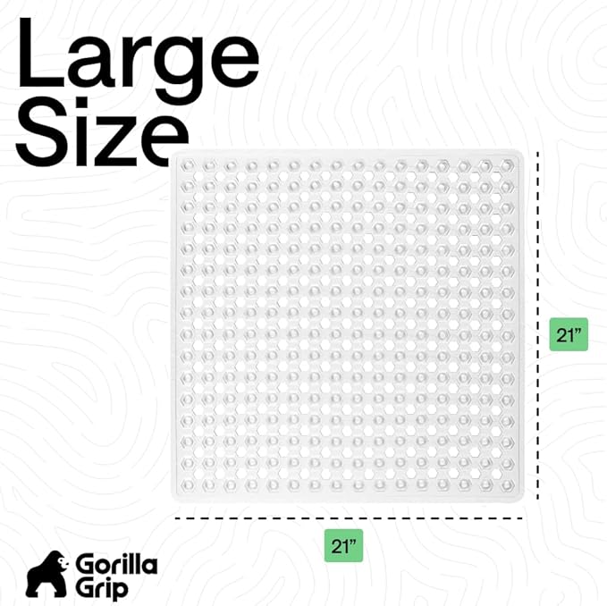 GORILLA GRIP Patented Square Shower Stall Mat, Small Bathtub Floor Mats for Stand Up Showers with Suction Cups and Drainage Holes, Machine Wash, Soft on Feet, Bathroom Accessories 21x21 Inch, Clear - Bloomnest
