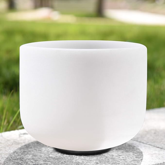 RYAN DVAN 8” F Note Frosted Heart Chakra Crystal Singing Bowl with Free Heavy-Duty Carrying Case and Suede Striker O-Ring - Bloomnest