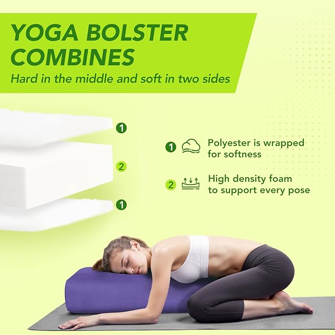 Wellsin Rectangular Yoga Bolster - Meditation Pillow with Washable Suede Cover, 27"X10" X5.5" - Bloomnest