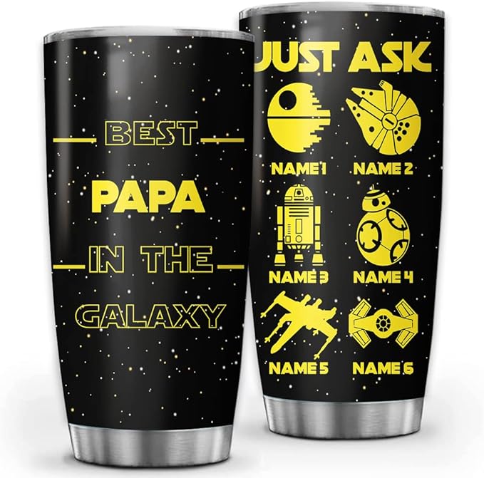 Custom Best Papa In The Galaxy Personalized Tumbler Cup Father's Day Gift, Gift For Dad, Father, Papa, Grandpa 20oz Insulated Coffee/Tea Tumbler with Lid - Bloomnest