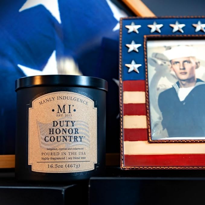 Manly Indulgence Duty Honor Country Scented Jar Candle, 2 Wick, 16.5 oz Premium Soy Blend Wax, 60H Burn, Candles for Home Scented - Made in The USA - Bloomnest