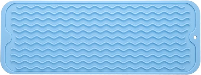 Silicone Dish Drying Mat for Multiple Usage,Easy clean,Eco-friendly,Heat-resistant Silicone Mat for Kitchen Counter,Sink,Bar,Bottle,or Cup Light Blue M 17 inches x 6 inches - Bloomnest
