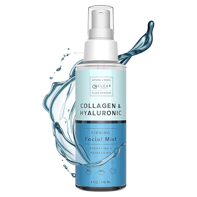 Clear Beauty Hyaluronic Acid & Collagen Face Mist - Dermatologist Tested, Moisturizes & Tones Skin, Anti-Aging, Natural Ingredients, Cruelty-Free, 95% Natural - All Skin Types - 4 OZ - Bloomnest
