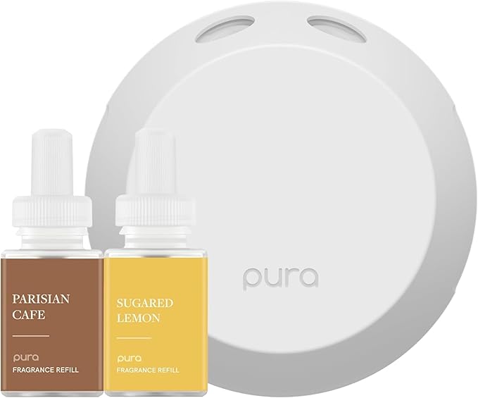 Pura - Smart Home Fragrance Device Starter Set - Pura 4 - Scent Diffuser for Home - Includes Fragrance Aroma Diffuser - Square Box, Parisian Cafe and Sugared Lemon Scent Refills - Bloomnest