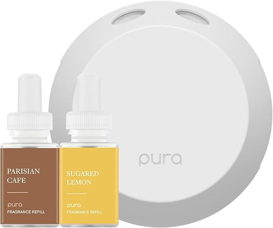 Pura - Smart Home Fragrance Device Starter Set - Pura 4 - Scent Diffuser for Home - Includes Fragrance Aroma Diffuser - Square Box, Parisian Cafe and Sugared Lemon Scent Refills - Bloomnest